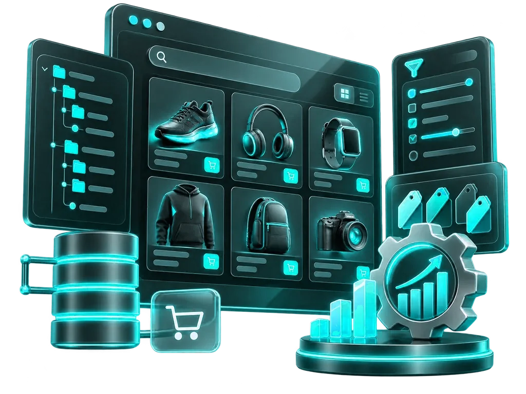 Una tienda online con su catálogo de productos, la base de datos, el carrito y una gráfica al alza